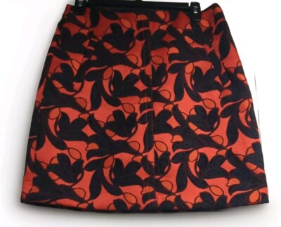 Ann Taylor NWT Orange Red Vine Jacquard Side Pocket Skirt Above Knee Womens 6p-image