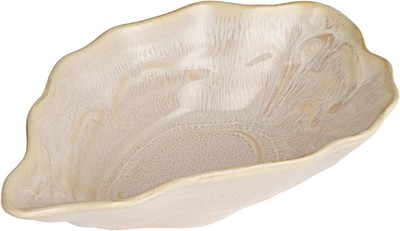 Creative Co-Op Oyster Shaped Stoneware Bowl, Cream Small, -image