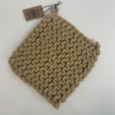 Creative Co-Op 8x8 Square Cotton Crocheted Potholder-Tan-image