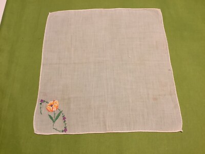 Mid-Century Modern Orange Variegated Tulip Embroidered Hankie-image