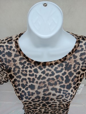 La La Land Creative Co Women Small Black Mesh Animal Print Long Sleeve Top NWT-image