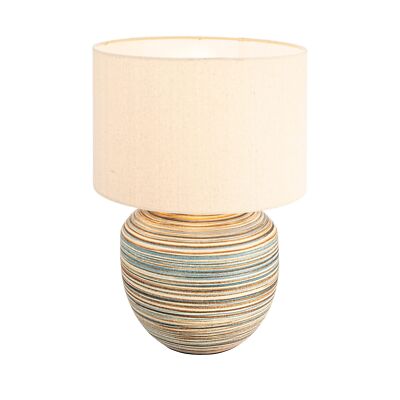 Creative Co-Op Stoneware Stripes and Linen Shade, Multicolor Table Lamp, Multi-image