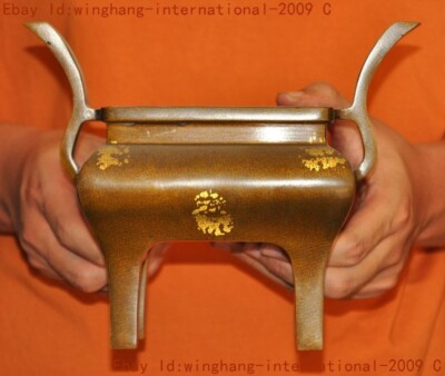 Mark China Chinese Buddhism temple bronze Joss Incense burner Censer statue-image