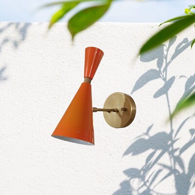 Wall Sconce  1950's Mid Century Handmade Brass Italian Diabolo  Light Fixture-image