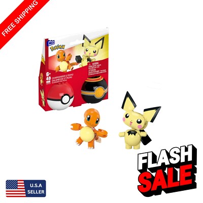 Charming Pokémon Building Set: Pichu & Charmander Action Figures - 40 Pieces!-image