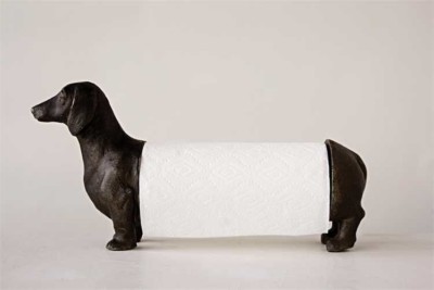 Dachshund Doxie Dog Paper Towel Holder Sculpture ~ Resin & Metal ~ Bronze Finish-image