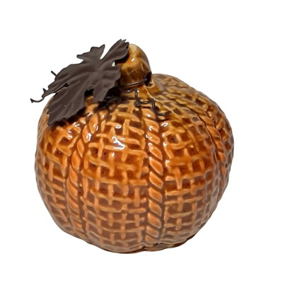 Lattice Patterned Orange Pumpkin Fall Autumn Harvest Wired Leaf Decoration 3.5