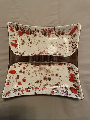 Rare Vintage Mid-Century Large Ashtray Ceramic Orange Brown Drip Glaze Retro-image