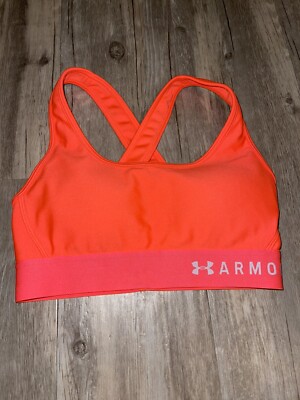 Under Armour Mid Crossback Sports Bra XS Neon Orange Wireless Padded EUC-image