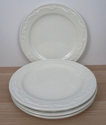 4 Set Mesa International Dinner Charger Plates White Embossed Dots Scrolls 12