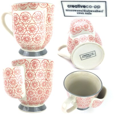 Creative Co-Op Red Geometric Medallion 12oz Stonewear Cup Mug + Teabag Holder-image