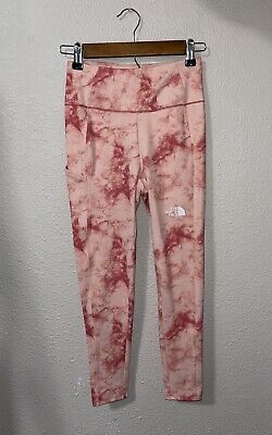 The North Face Leggings Youth Size M Never Stop Mid-Rise Orange Tie Dye Print-image