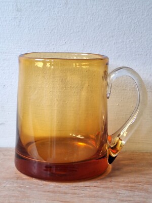 Vintage KROSNO Poland Smber Orange Hand Blown Glass Beer Tankard Mid Century MCM-image