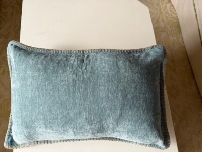 NEW Aqua Chenille Soft Throw Pillow 12x20 w stitched edge w down pillow insert-image