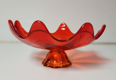 Vintage Art Glass Candy Dish Red Orange Mid Century -image