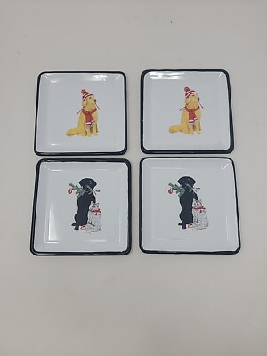 4 Creative Co-Op METAL Enamel plates Holidays DOGS Cat PET MARY LAKE THOMPSON -image
