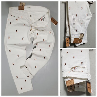 Polo Ralph Lauren Sullivan Slim-Fit ALLOVER Polo Pony  Zip-Fly MENS White Jeans-image