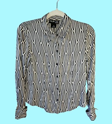 Style & Co Petite 100% silk Black White Geometric button down blouse Top Sz 6 6P-image