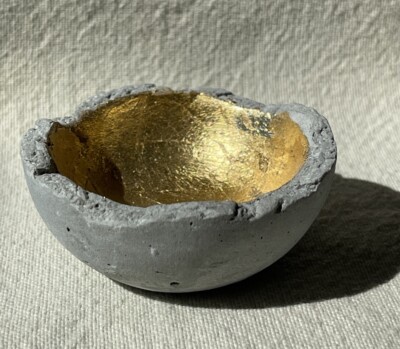 Creative Co-op 2-1/2” Round Decorative Cement Bowl With Gold Leaf Interior-image