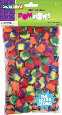 Creativity Street Pom Pons 100-Piece x 1 Inch, Rainbow 1-in., -image