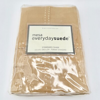 NWT Pottery Barn Mesa Everyday Suede Standard Sham – Tan Microfiber Pillow Cover-image