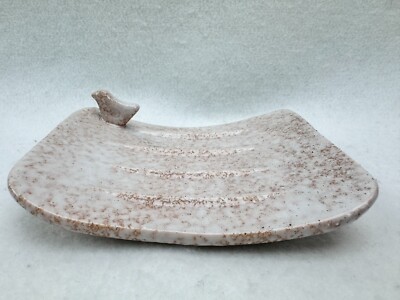 Stoneware Soap Dish Curved with Bird Speckled 5 1/2