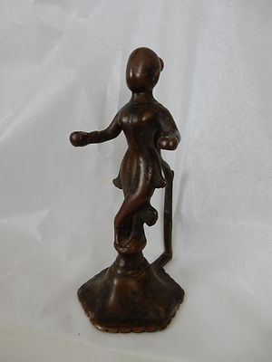 19th c Indian Asian woman holder for incense joss sticks  15cm tall + patina -image