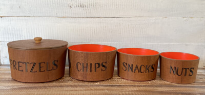 Vintage Mid-Century Retro Wooden Nesting Snack Bowls Viking Import Orange MCM-image