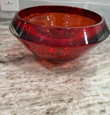 Vintage Teleflora Mid Century Modern Orange Cased Glass Centerpiece Bowl-image