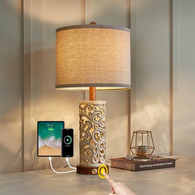 OYEARS 3-Way Dimmable 22'' USB A+C Touch Control Table Lamp with Nightlight f...-image