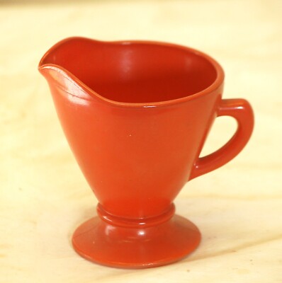 Ovide Hazel Atlas Rust Orange Footed Creamer Milk Glass MCM-image