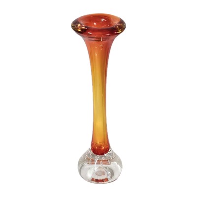 MID CENTURY COLLECTIBLE MODERN ART GLASS DOG BONE VIBRANT RED ORANGE  BUD VASE-image