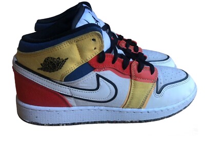 Jordan AJ 1 Mid SE Marble- Big Kids Size 6Y/ Women’s 8 Yellow Orange Blue-image