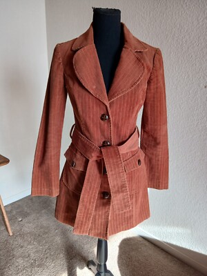 Vintage Burnt Orange Corduroy Women's SZ Small Mid-length Jacket-image