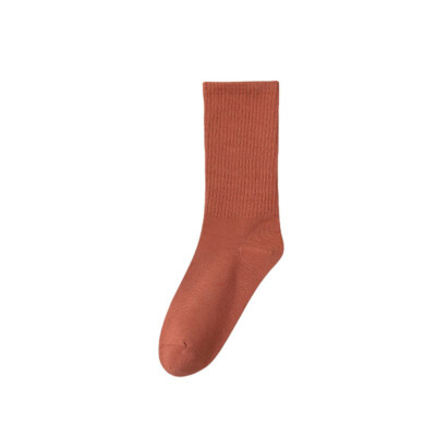 5 Pairs Women Solid Cotton Crew Socked Quarter Socks In Tube Mid Calf Stockings-image
