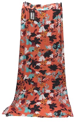 Ladies LILDY L-XL Side Slit Tie Coral Orange Multi-colored Maxi Skirt-image