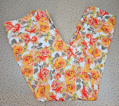 Madison Womens Size 4 Ankle Pants Orange Floral Mid Rise 32/26-image
