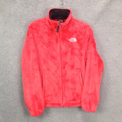 The North Face 1/4 Zip Pullover Womens M Bright Orange Red Fuzzy Fleece Jacket-image
