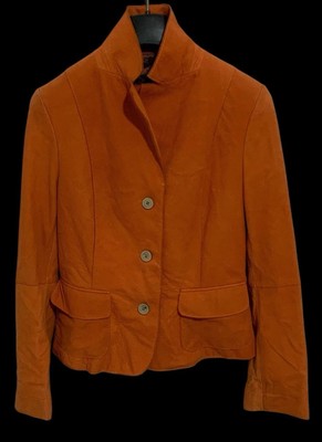 Christ Orange Sheepskin Nubuck Leather Women’s Mid-long Jacket PEC-image