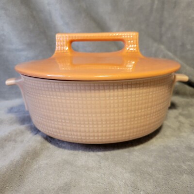Mid Century Modern USA 65 N Orange and Cream Covered Dish with Handles-image