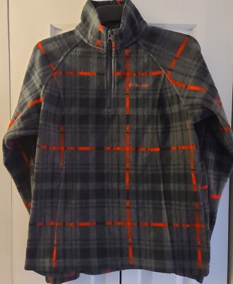 Columbia Mens Grey/Orange 1/4 Zip Pullover Fleece Mid-weight Size Medium EUC M-image