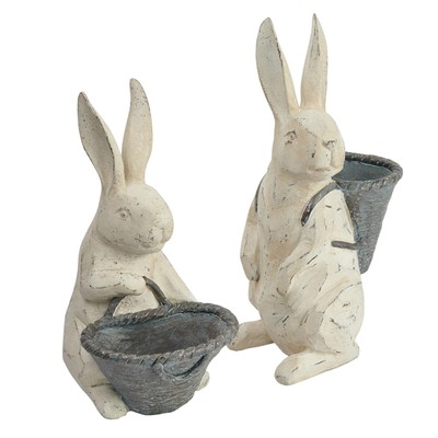 Decorative Bunnies with Baskets, Set of 2 Styles, Antique White and Grey-image