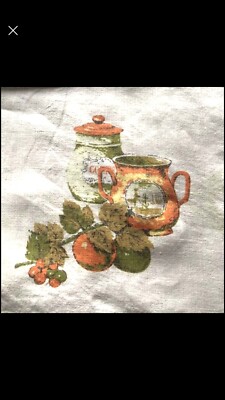 MCM 1960s Era Avacado Orange Gold Pattern Tablecloth 66” x 49”-image