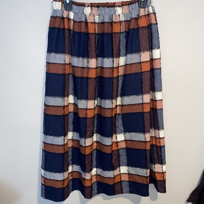 Mama b italy plaid orange Navy cream wool alpa  Mohair MIDI  Skirt Sz Am-image