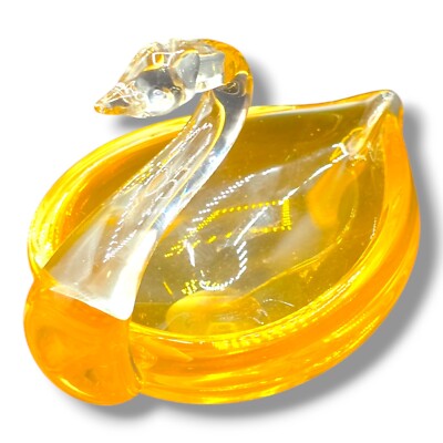 Vintage Duncan Miller Orange Clear Blown Glass Swan Bowl Candy Dish Trinket 6.5