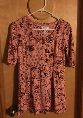 Denim & Co Paisley Coral Flutter Bottom Mid/Short Sleeve Shirt SZ XXS NEW No Tag-image