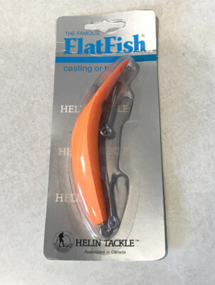 HELIN M-2 FLATFISH FLORESCENT ORANGE FIRE MID EYE 4.5” LURE KWIKFISH PLUG NEW-image
