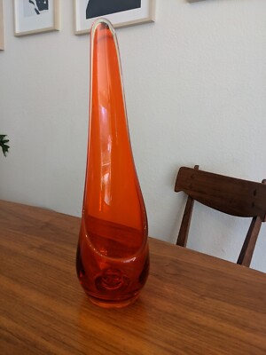 Vintage Mid Century Orange Glass Candle Holder Vase 15
