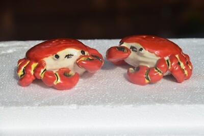 Mid century, ceramic, orange crab, salt and pepper shakers Japan-image