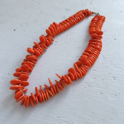 ✨Mid Century Hippie Orange Plastic Chunky Necklace Vintage 1960s-image